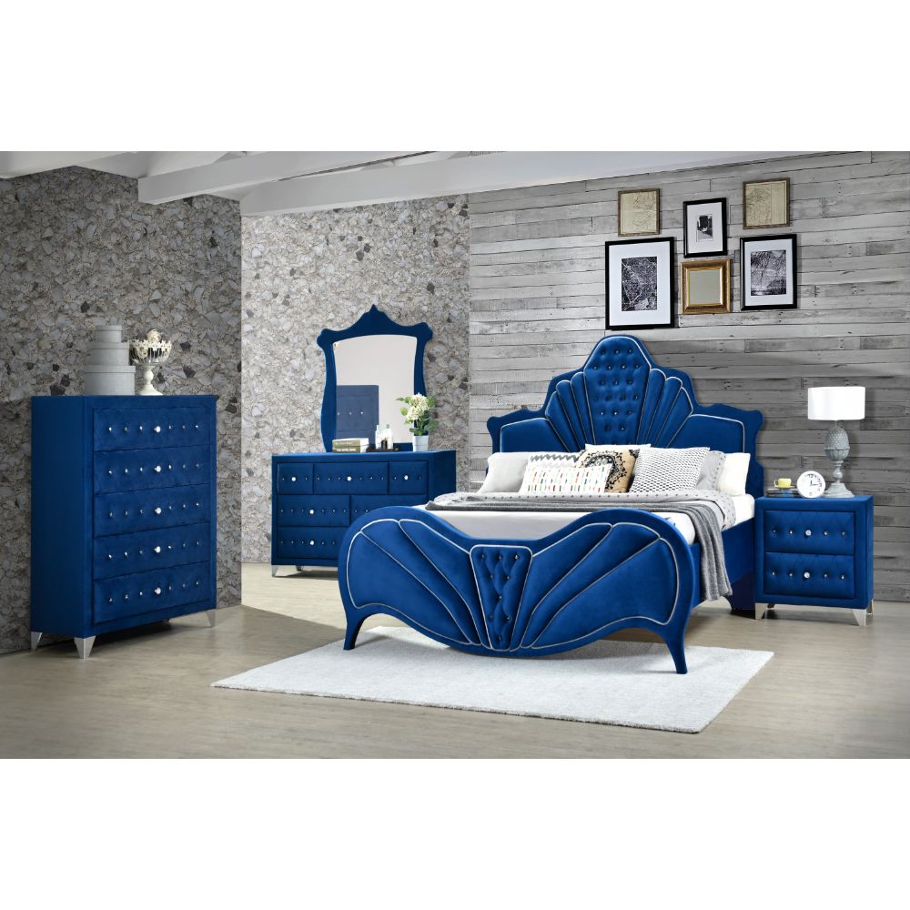 ACME Furniture Beds - ACME Dante Queen Bed, Blue Velvet
