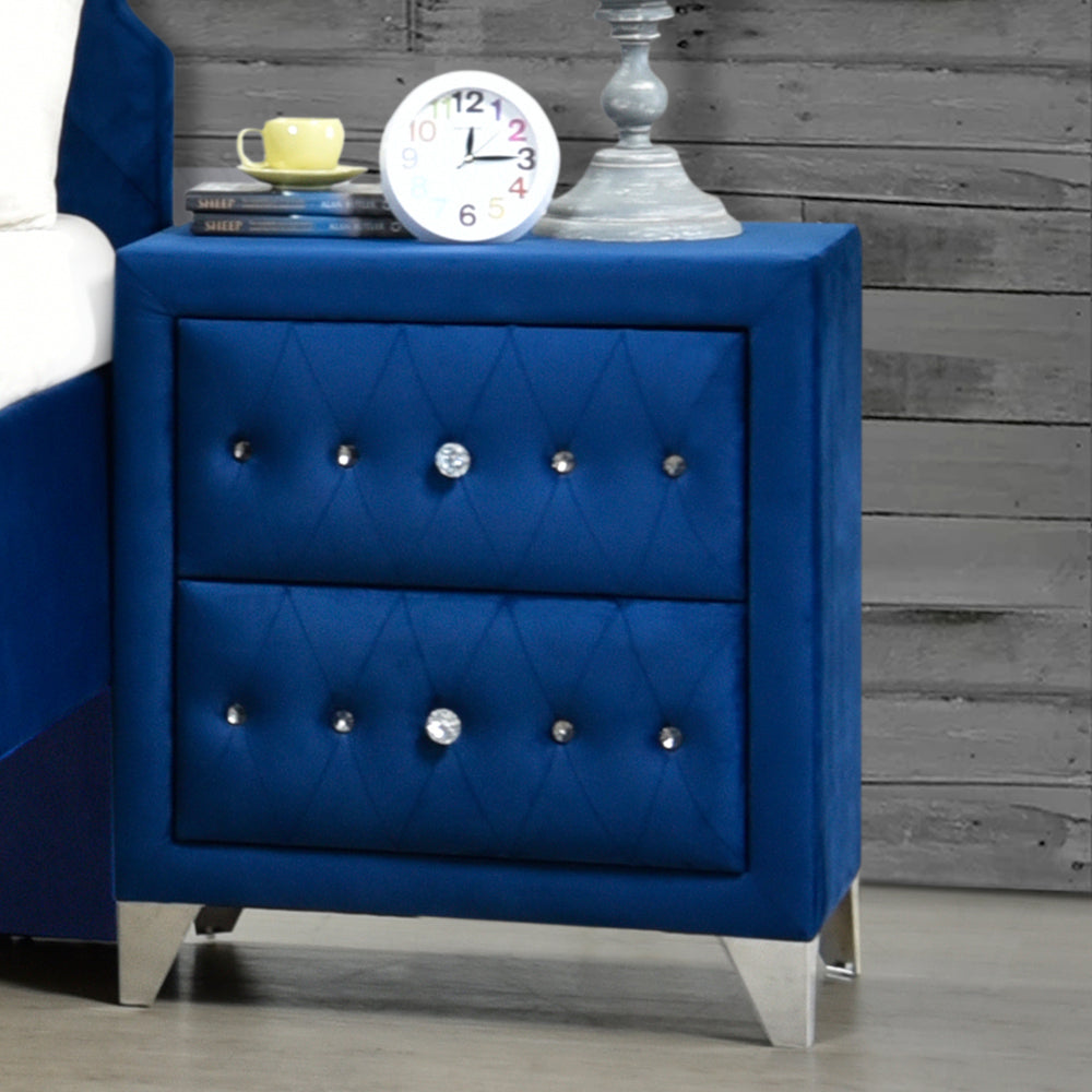 ACME Nightstands & Side Tables - ACME Dante Nightstand, Blue Velvet