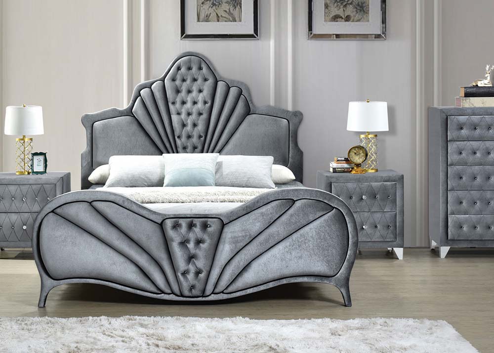 ACME Furniture Beds - ACME Dante Eastern King Bed, Gray Velvet