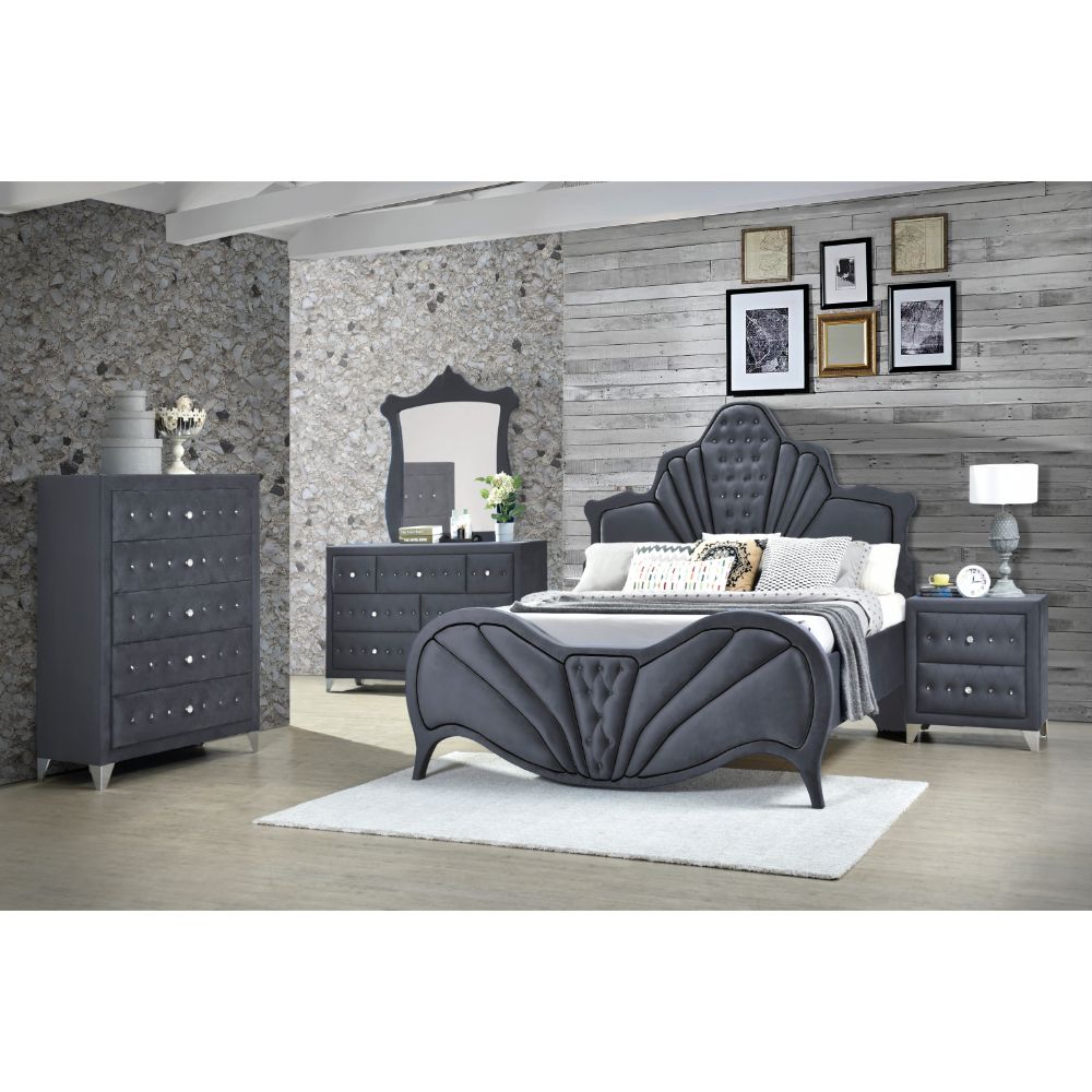 ACME Nightstands & Side Tables - ACME Dante Nightstand, Gray Velvet