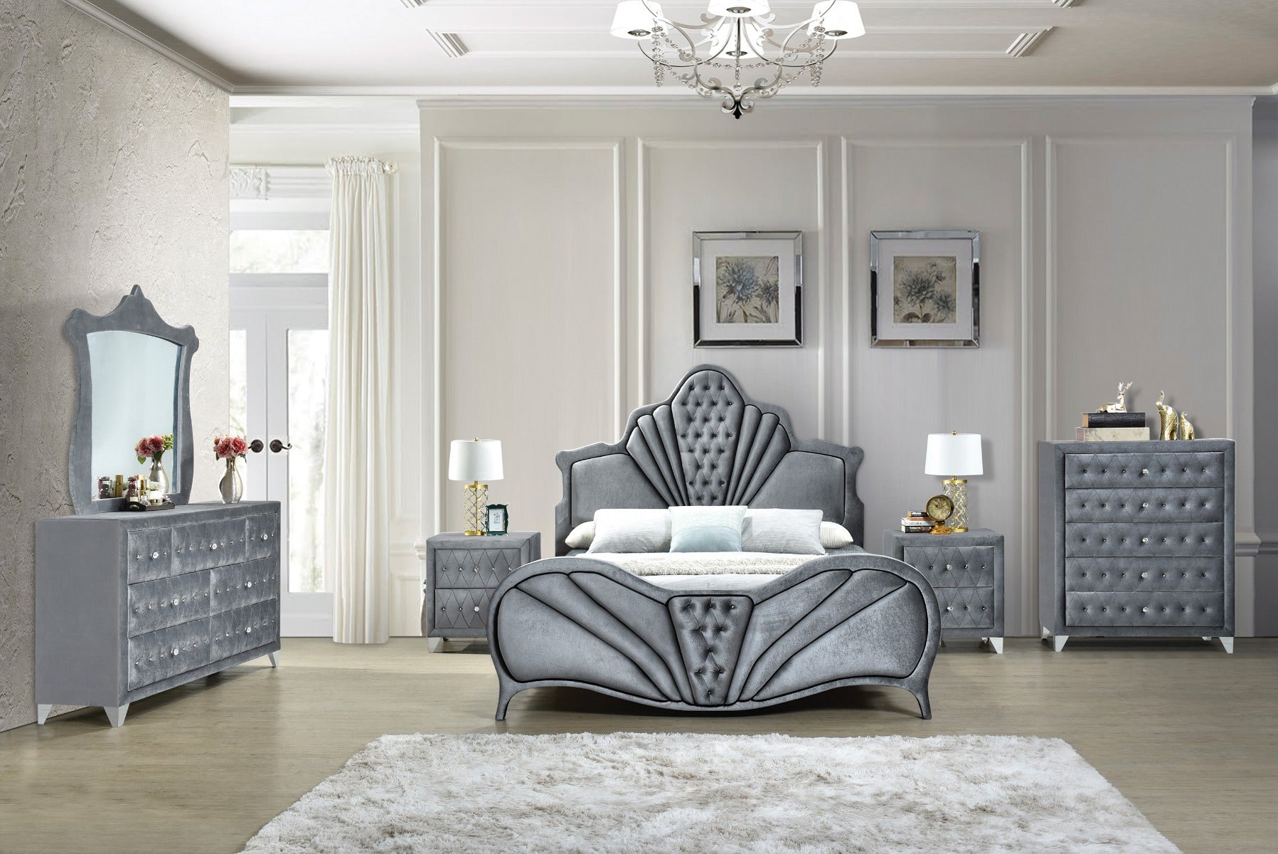 ACME Furniture Beds - ACME Dante Queen Bed, Gray Velvet