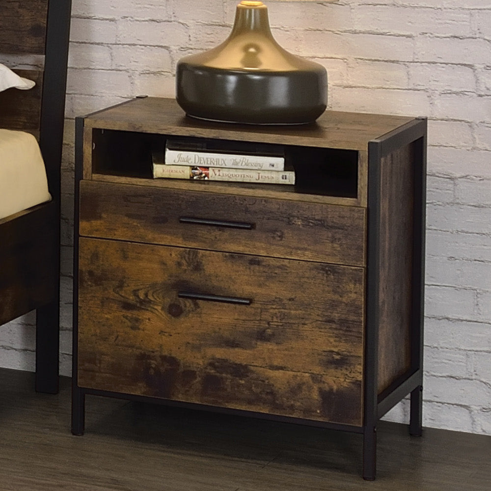 ACME Nightstands & Side Tables - ACME Juvanth Nightstand, Rustic Oak & Black Finish