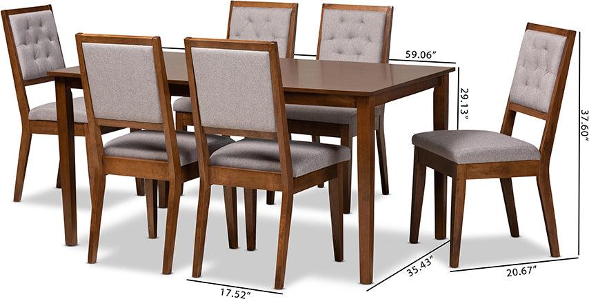 Wholesale Interiors Dining Sets - Suvi Grey Fabric Upholstered and Walnut Brown Finished Wood 7-Piece Dining Set