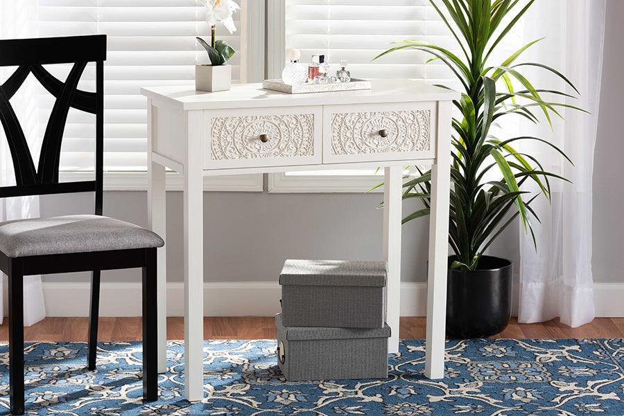 Wholesale Interiors Consoles - Lambert Classic and Traditional White Finished Wood 2-Drawer Console Table