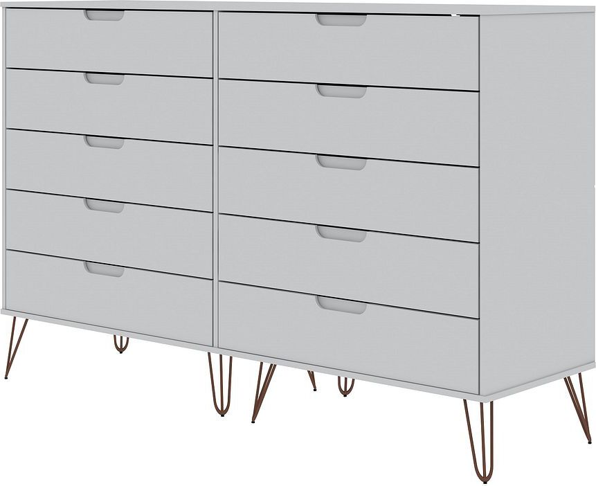 Manhattan Comfort Dressers - Rockefeller 10-Drawer Double Tall Dresser with Metal Legs in White