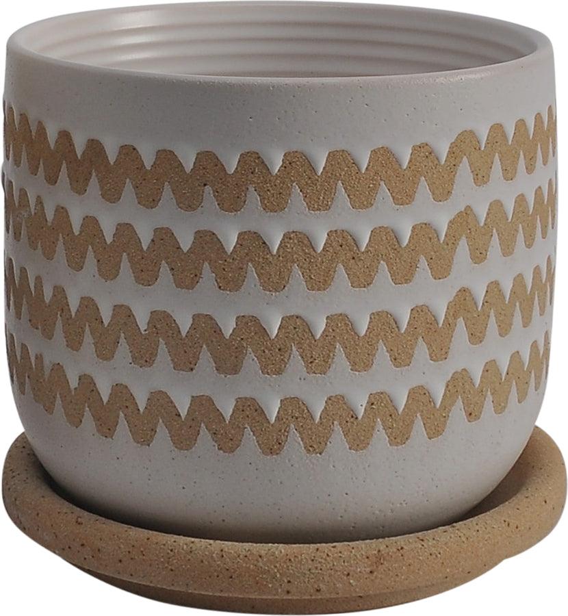 Sagebrook Home Planters - Set Of 2 5/6" Zig-zag Planter W/ SauCeremic White