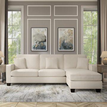 Bush Business Furniture Sectional Sofas - 102W Sectional Couch with Reversible Chaise Lounge Cream Herringbone Fabric