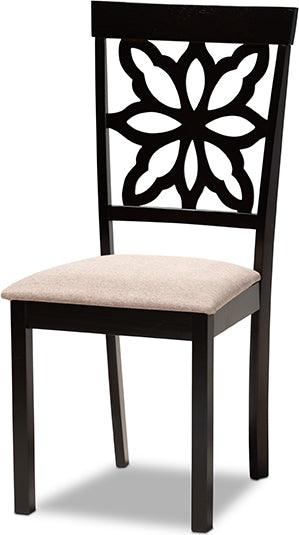 Wholesale Interiors Dining Sets - Dallas Sand Fabric Upholstered and Dark Brown Finished Wood 7-Piece Dining Set