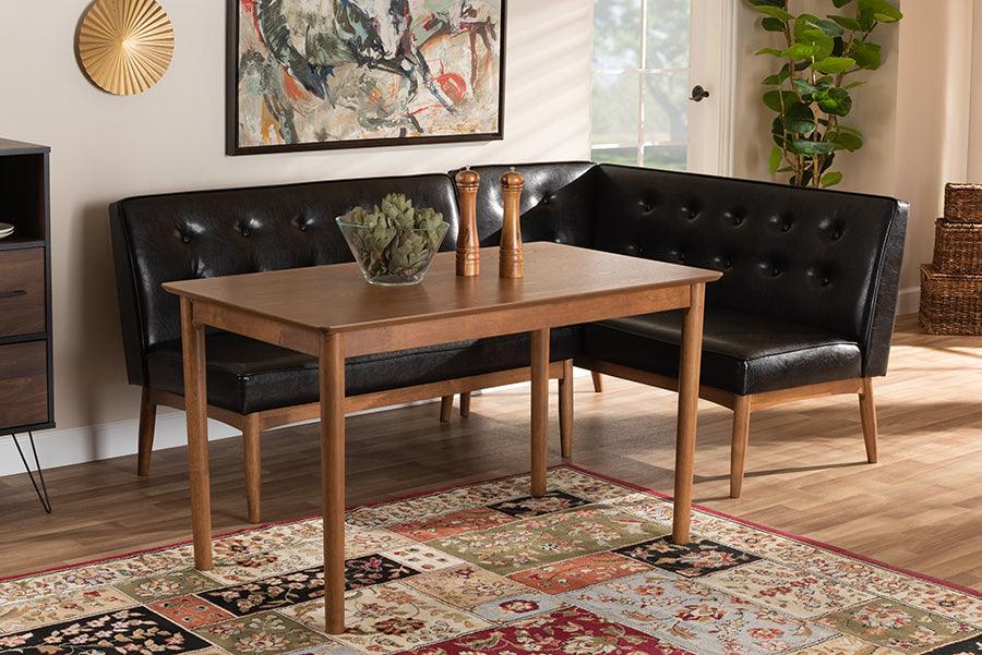 Wholesale Interiors Dining Sets - Arvid Mid-Century Modern Brown Faux Leather 3-Piece Wood Dining Nook Set