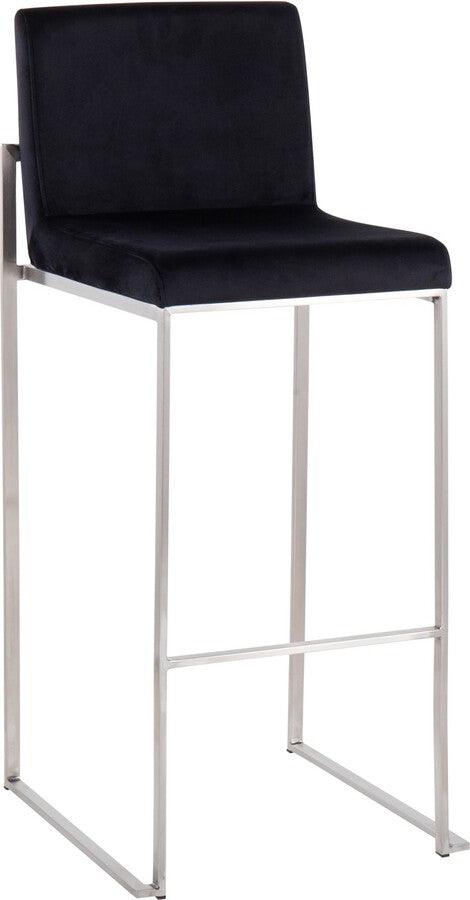 Lumisource Barstools - Fuji High Back Barstool In Stainless Steel & Black Velvet (Set of 2)