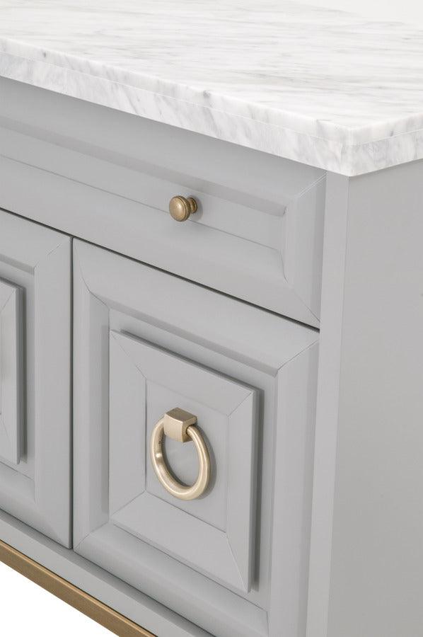 Essentials For Living Nightstands & Side Tables - Azure Carrera Media Chest Dove Gray, White Carrera Marble, Brushed Gold