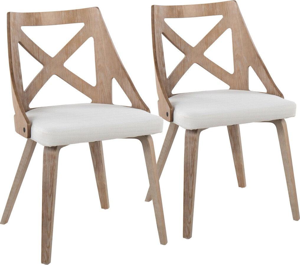 Lumisource Accent Chairs - Charlotte Farmhouse Chair In White Washed Wood & Cream Noise Fabric (Set of 2)