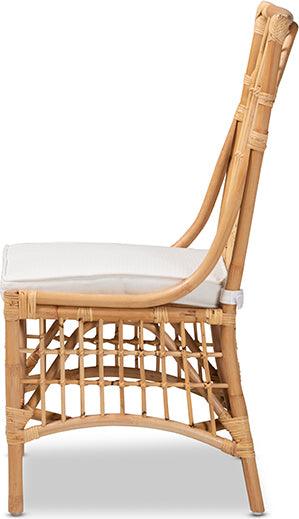Wholesale Interiors Dining Chairs - Rose Modern Bohemian White Fabric Upholstered and Natural Brown Rattan Dining Chair