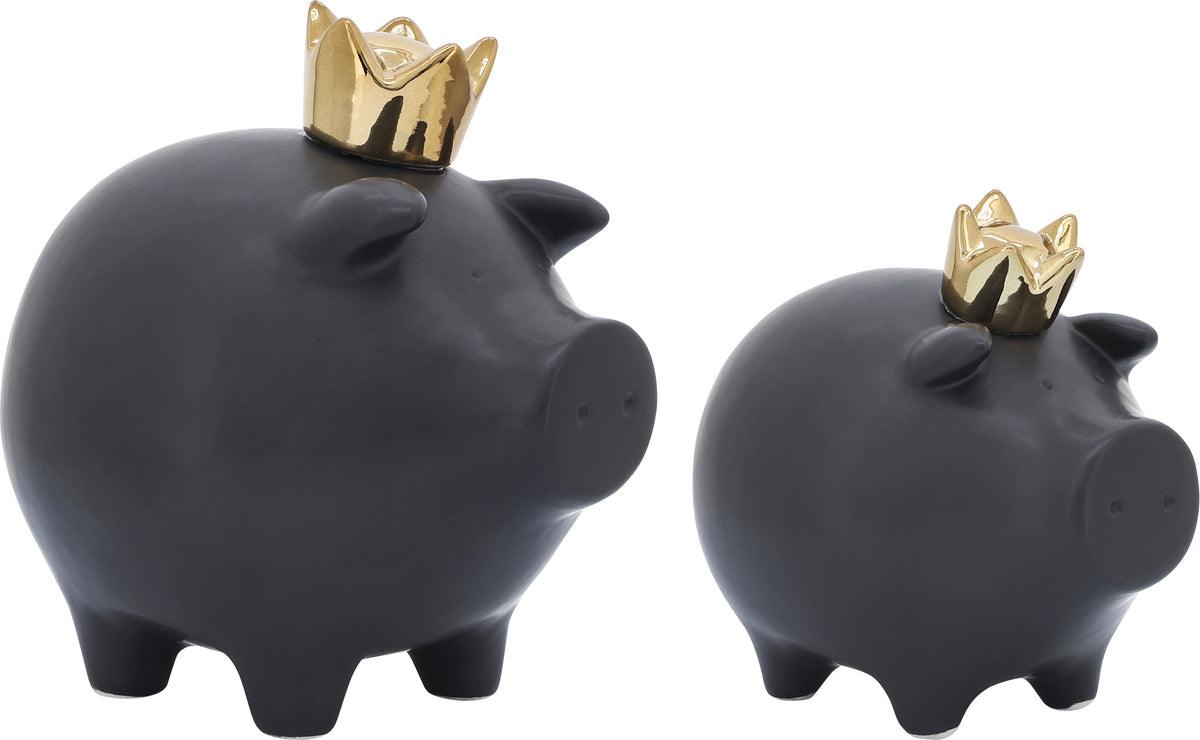 Sagebrook Home Decorative Objects - Ceramic 6" Pig With Crown Black