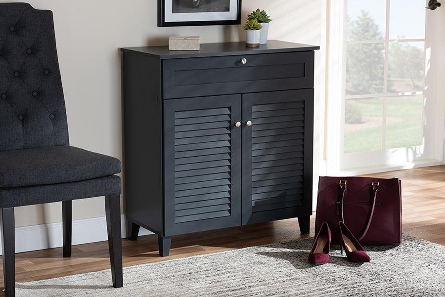 Wholesale Interiors Shoe Storage - Coolidge Contemporary Dark Grey 4-Shelf Wood Shoe Storage Cabinet with Drawer