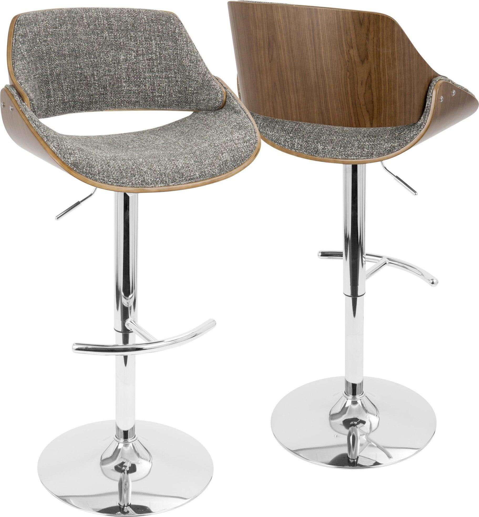 Lumisource Barstools - Fabrizzi Mid-Century Modern Adjustable Barstool with Swivel in Walnut and Grey