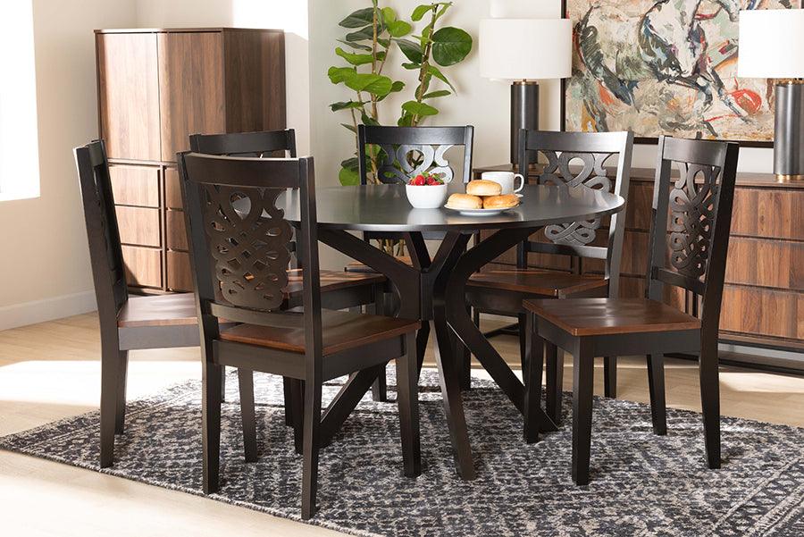 Wholesale Interiors Dining Sets - Liese Two-Tone Dark Brown and Walnut Brown Finished Wood 7-Piece Dining Set