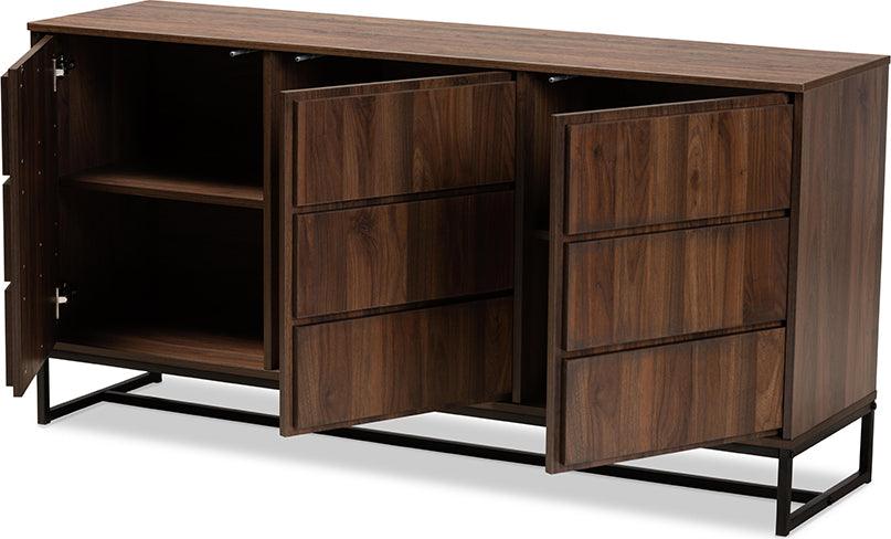 Wholesale Interiors Buffets & Sideboards - Neil Walnut Brown Finished Wood and Black Finished Metal 3-Door Dining Room Sideboard Buffet