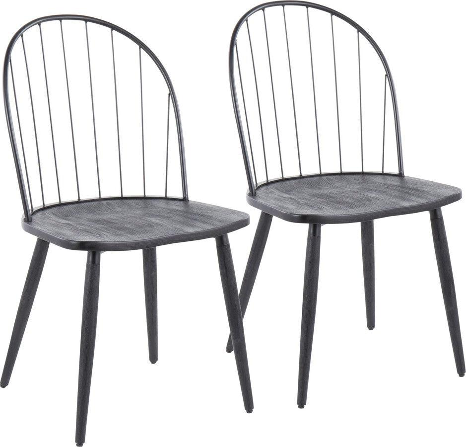 Lumisource Dining Chairs - Riley Industrial High Back Armless Chair in Black Metal and Black Wood - Set of 2