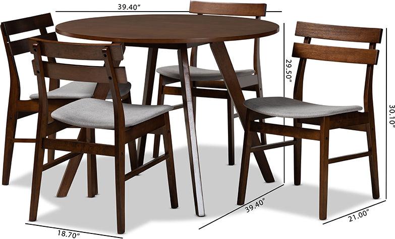 Wholesale Interiors Dining Sets - Eiko Light Grey Fabric Upholstered and Walnut Brown Finished Wood 5-Piece Dining Set