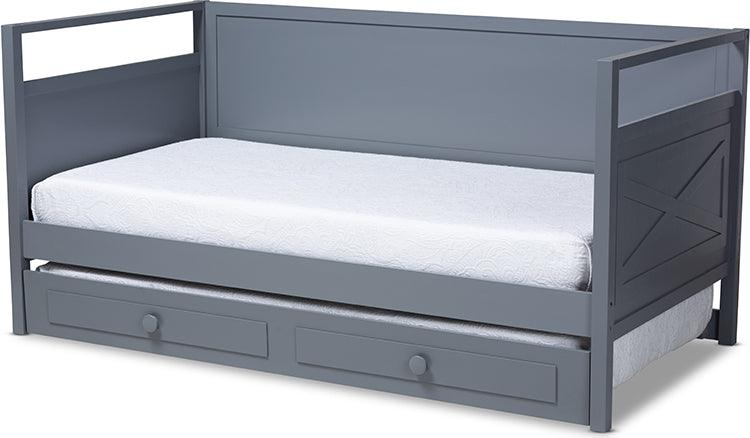 Wholesale Interiors Daybeds - Cintia Cottage Farmhouse Grey Finished Wood Twin Size Daybed With Trundle