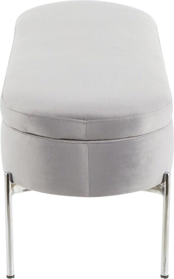 Lumisource Benches - Chloe Contemporary/Glam Storage Bench in Chrome Metal and Grey Velvet