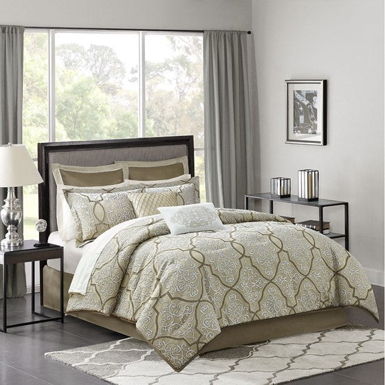 Olliix.com Comforters & Blankets - 12 Piece Comforter Set with Cotton Bed Sheets Gold King