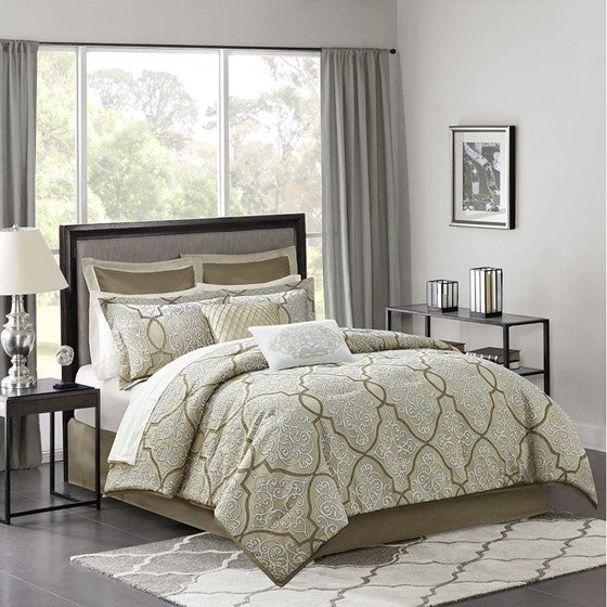 Olliix.com Comforters & Blankets - 12 Piece Comforter Set with Cotton Bed Sheets Gold Queen