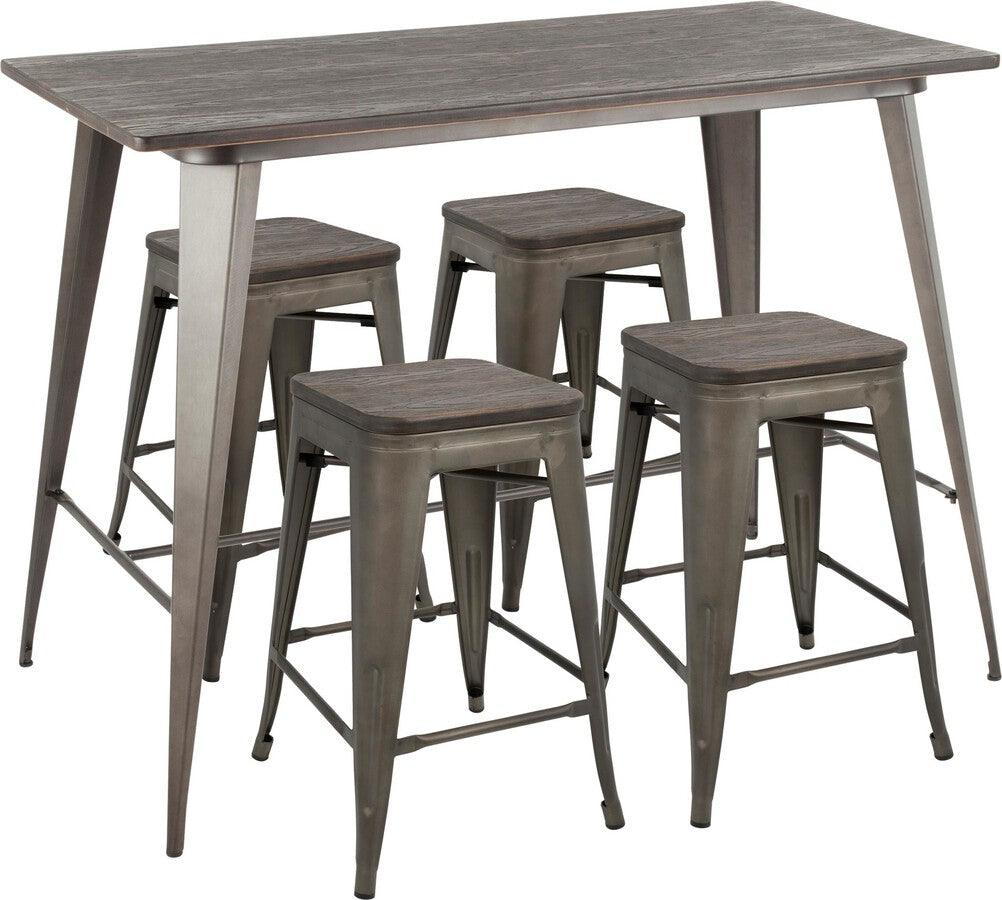 Lumisource Dining Sets - Oregon 5-Piece Industrial Counter Set In Antique & Espresso Wood-Pressed Grain Bamboo
