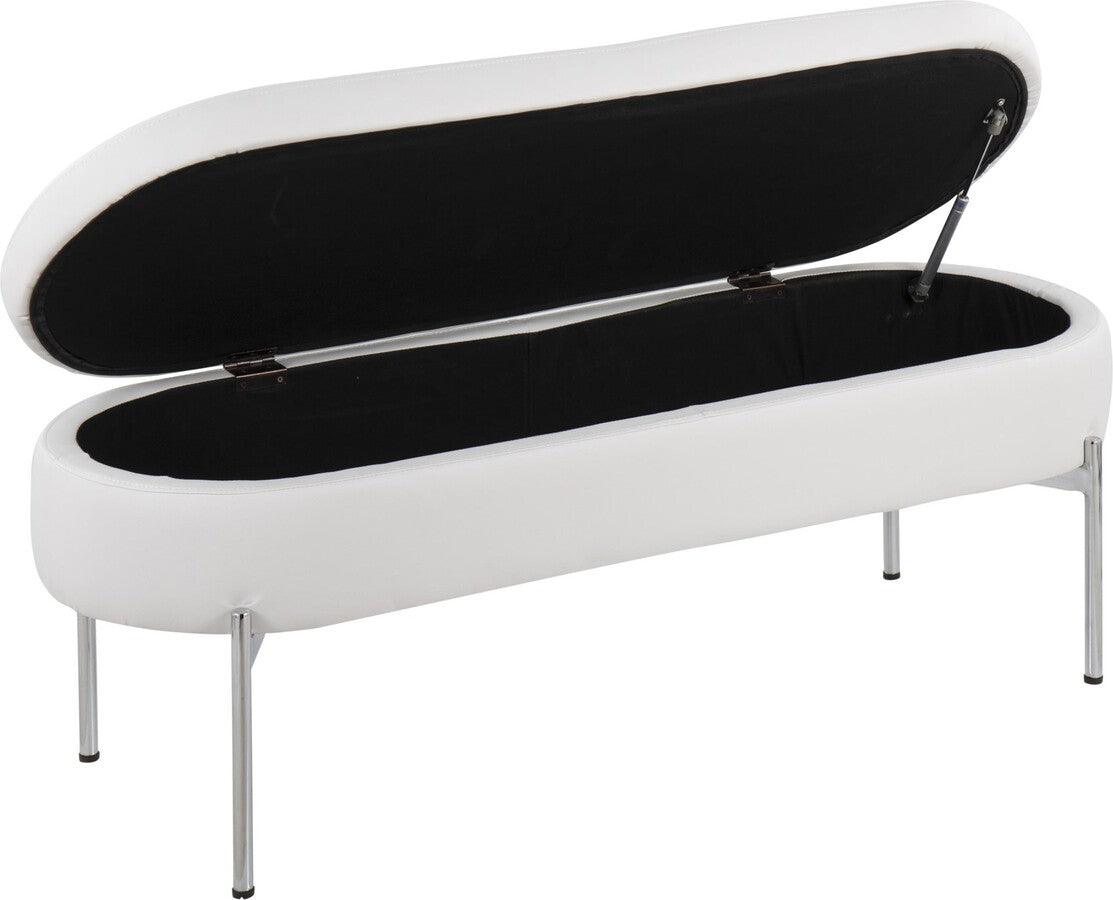 Lumisource Benches - Chloe Contemporary/Glam Storage Bench In Chrome Metal & White Faux Leather