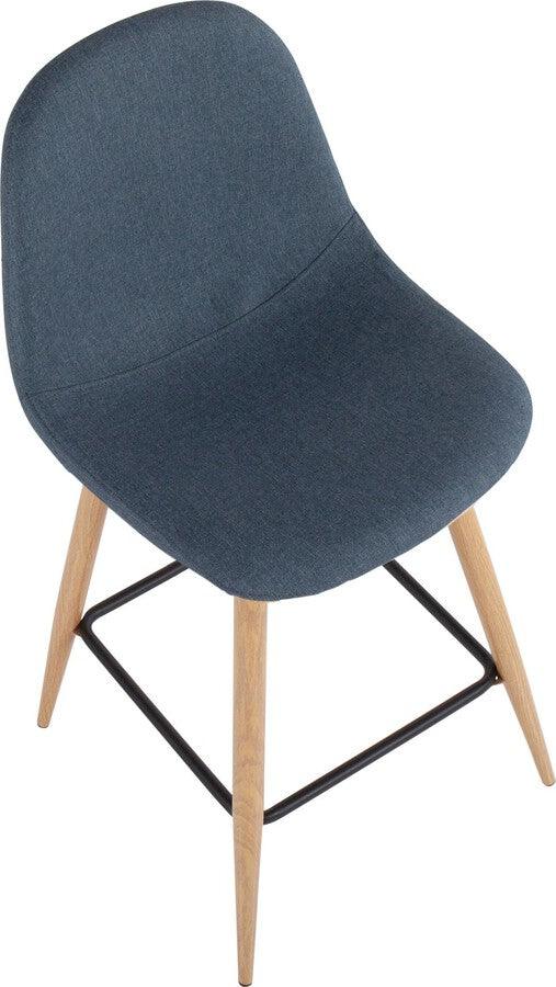Lumisource Barstools - Pebble Counter Stool In Natural Metal & Blue Fabric (Set of 2)