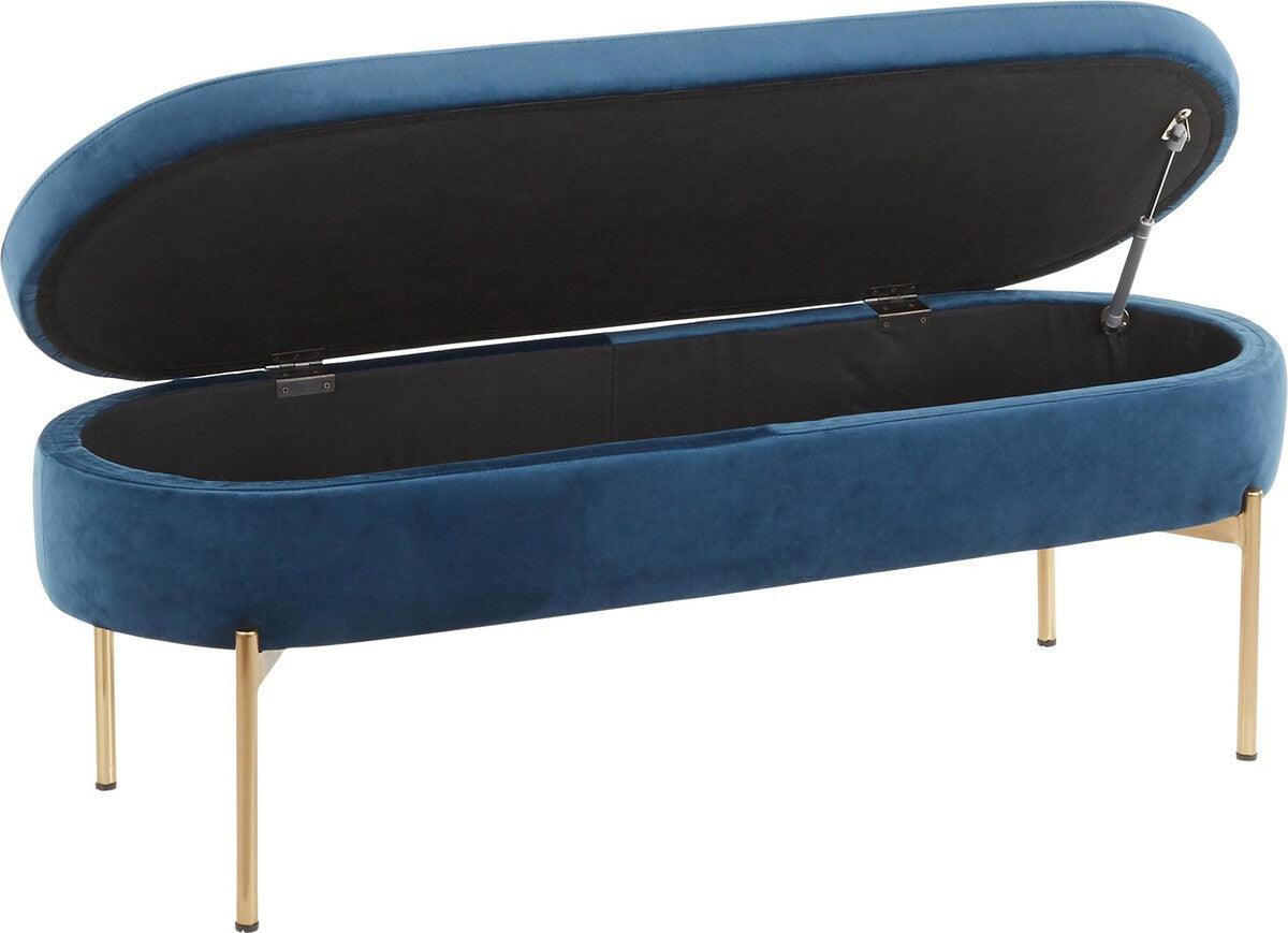 Lumisource Benches - Chloe Contemporary/Glam Storage Bench in Gold Metal and Blue Velvet
