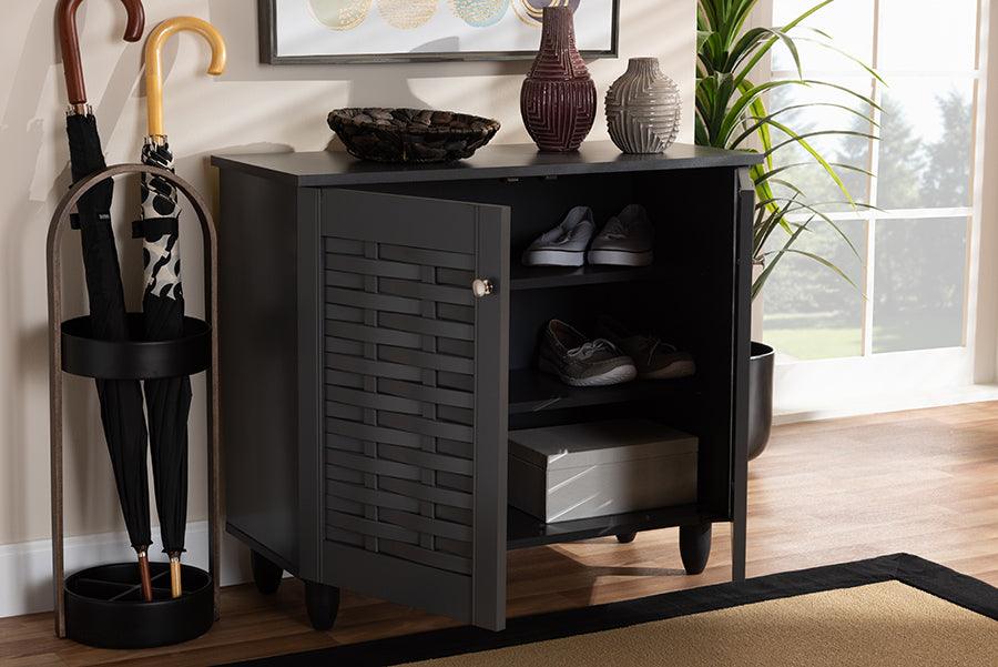 Wholesale Interiors Shoe Storage - Winda Modern and Contemporary Dark Gray 2-Door Wooden Entryway Shoe Storage Cabinet