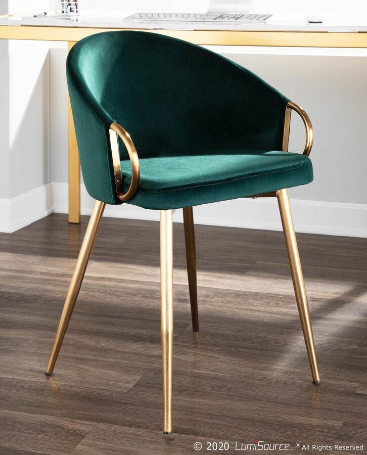 Lumisource Accent Chairs - Claire Contemporary/Glam Chair in Gold Metal and Emerald Green Velvet