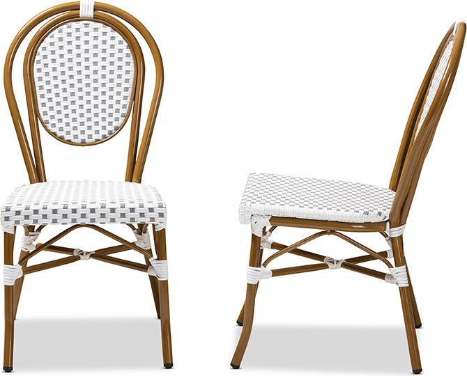 Wholesale Interiors Dining Chairs - Gauthier French Indoor And Outdoor Grey White Bamboo Style Stackable Bistro Dining Chair Set Of 2
