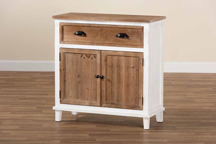 Wholesale Interiors Buffets & Cabinets - Glynn Rustic Farmhouse Weathered Two-Tone White and Oak Brown Finished Wood 2-Door Storage Cabinet