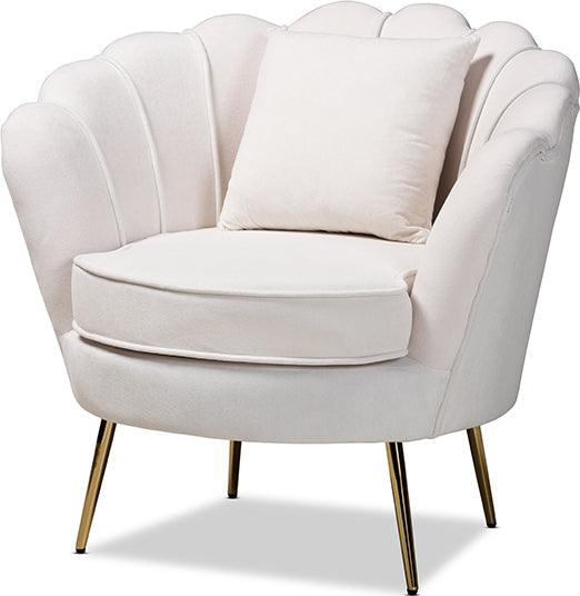Wholesale Interiors Accent Chairs - Garson Glam and Luxe Beige Velvet Fabric Upholstered and Gold Metal Finished Accent Chair