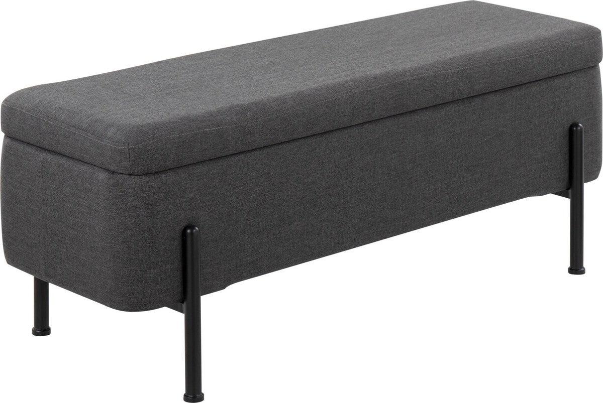 Lumisource Benches - Daniella Contemporary Storage Bench In Black Steel & Charcoal Fabric