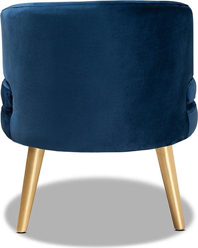 Wholesale Interiors Accent Chairs - Baptiste Glam and Luxe Navy Blue Velvet Fabric Upholstered and Gold Finished Wood Accent Chair