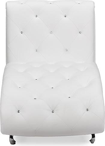Wholesale Interiors Accent Chairs - Pease Contemporary White Faux Leather Upholstered Crystal Button Tufted Chaise Lounge
