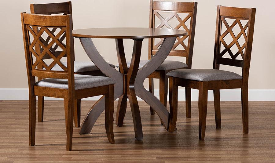 Wholesale Interiors Dining Sets - Beth Grey Fabric Upholstered and Walnut Brown Finished Wood 5-Piece Dining Set