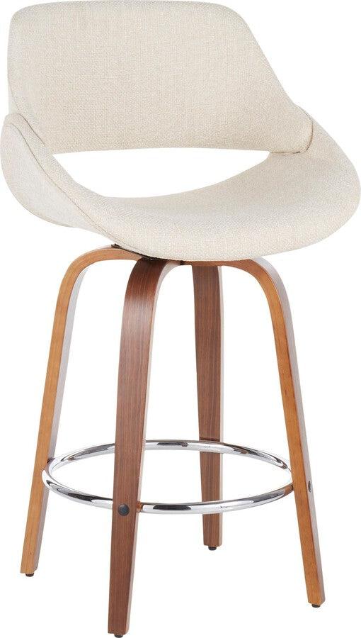 Lumisource Barstools - Fabrico Mid-Century Modern Counter Stool in Walnut & Cream Fabric - (Set of 2)