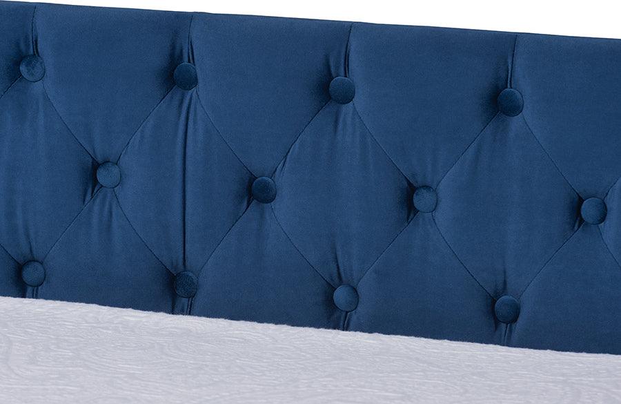 Wholesale Interiors Daybeds - Raphael Navy Blue Velvet Fabric Upholstered Twin Size Daybed with Trundle