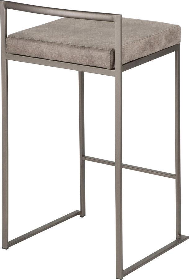 Lumisource Barstools - Fuji Industrial Stackable Counter Stool in Antique with Stone Cowboy Fabric Cushion - Set of 2