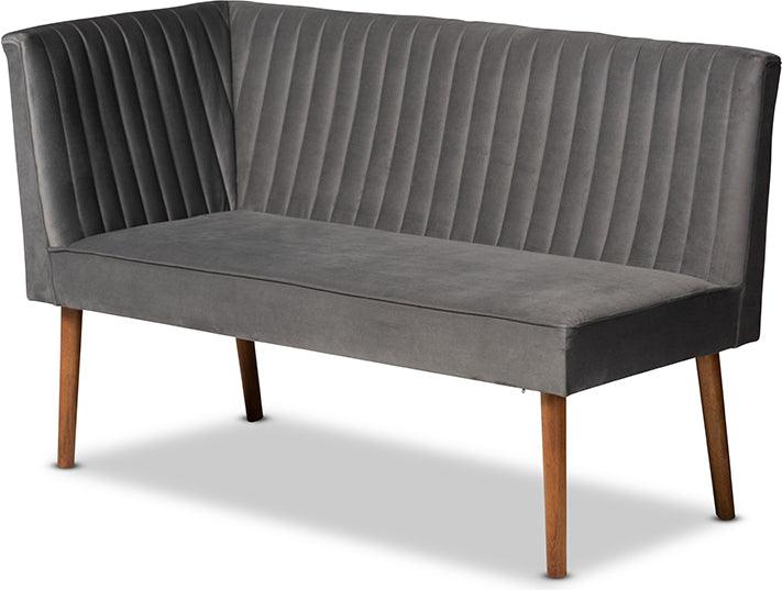 Wholesale Interiors Benches - Alvis Grey Velvet Upholstered and Walnut Brown Finished Wood 2-Piece Dining Nook Banquette Set