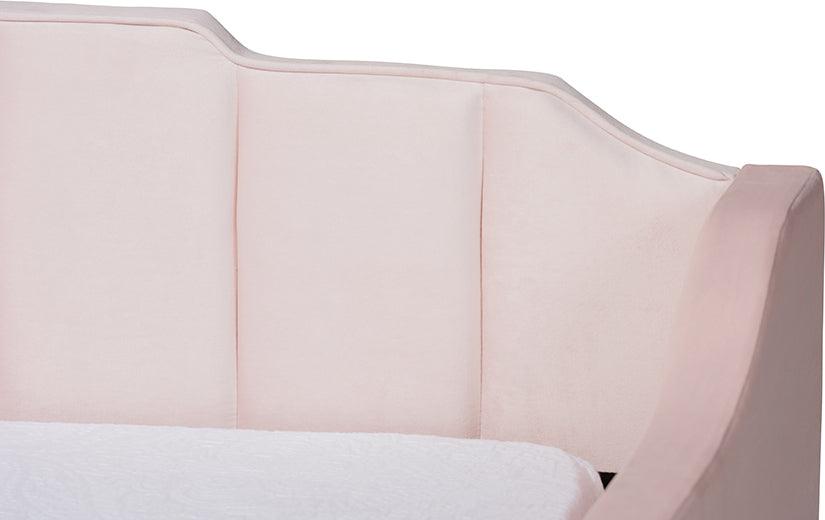 Wholesale Interiors Daybeds - Lennon Pink Velvet Fabric Upholstered Queen Size Daybed with Trundle