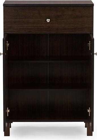 Wholesale Interiors Shoe Storage - Felda Dark Brown Modern Shoe Cabinet with 2 Doors and Drawer