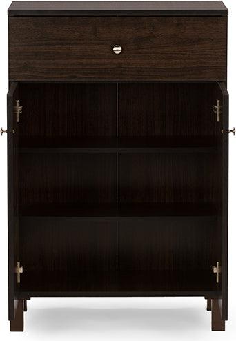 Wholesale Interiors Shoe Storage - Felda Dark Brown Modern Shoe Cabinet with 2 Doors and Drawer
