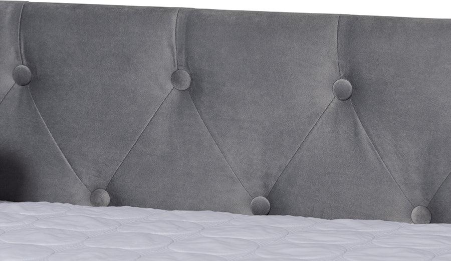 Wholesale Interiors Daybeds - Larkin Grey Velvet Fabric Upholstered Queen Size Daybed with Trundle