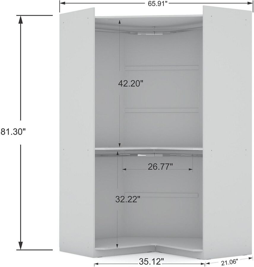 Manhattan Comfort Cabinets & Wardrobes - Mulberry 2.0 Corner Wardrobe Closet in White